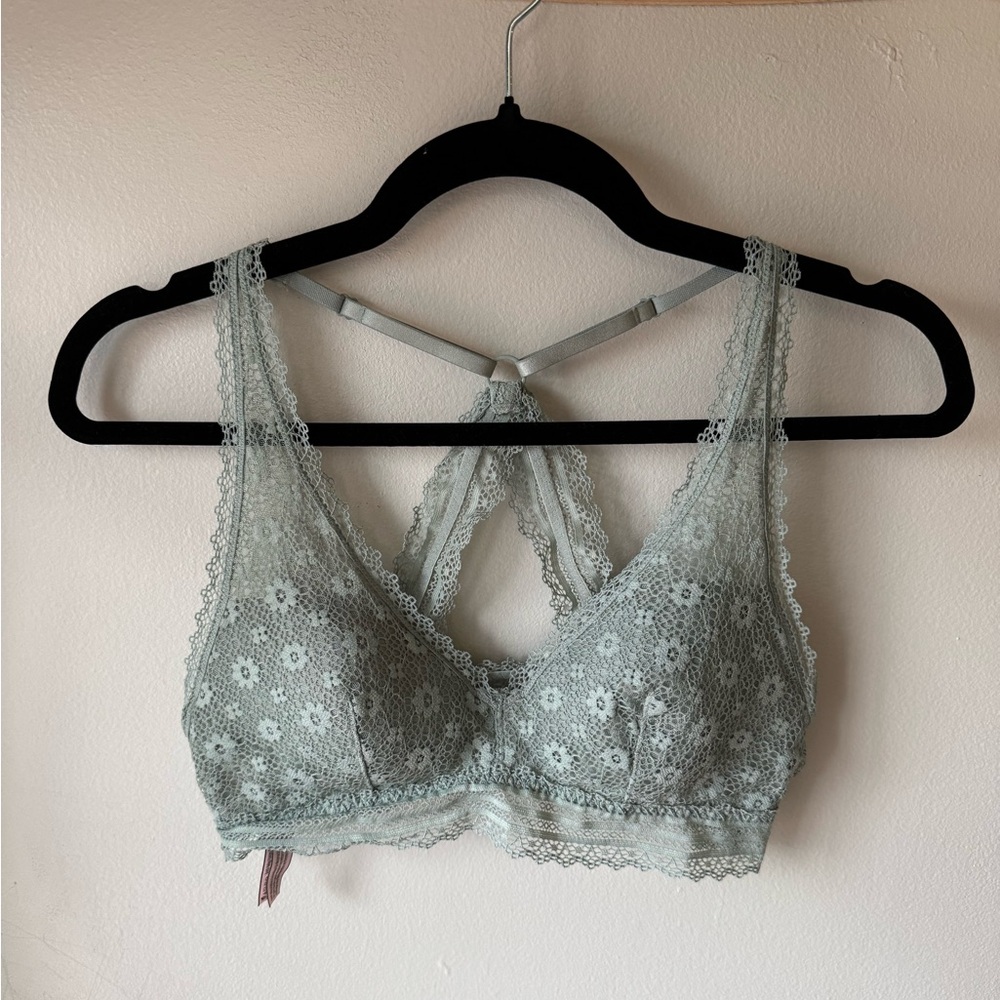 Victoria's Secret Sage Green Lace Racerback Bralette - Size S - Soft & Stretchy